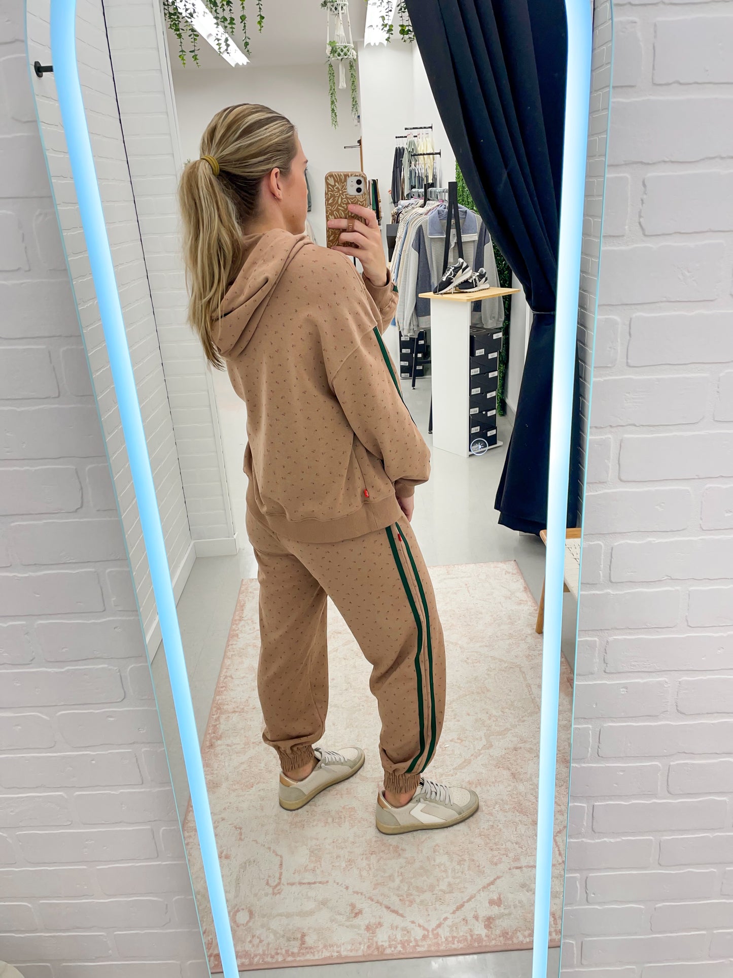 Divine Floral Print Hoodie And Jogger Set Toffee