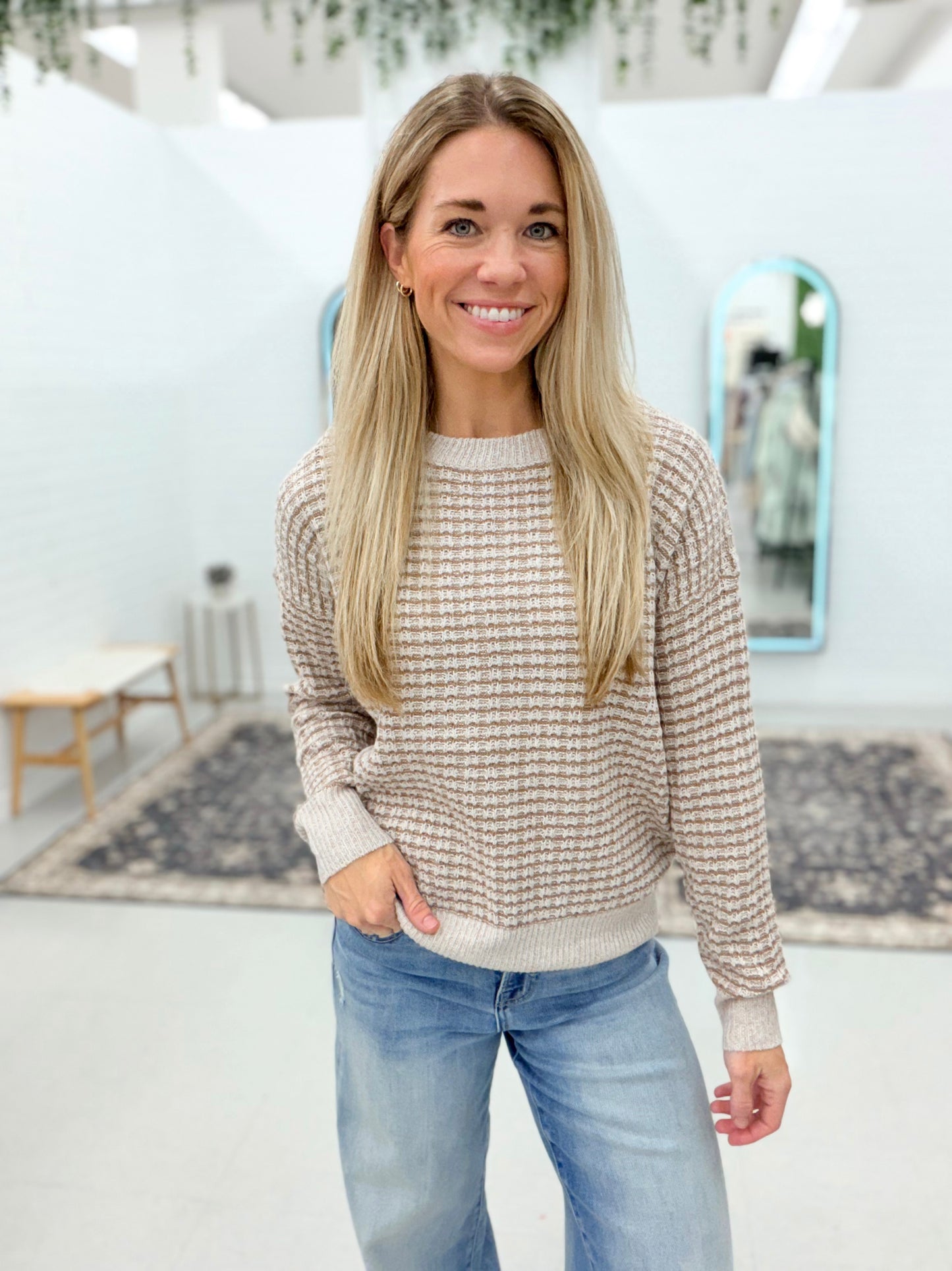 Why Wait Textured Pullover Sweater Taupe