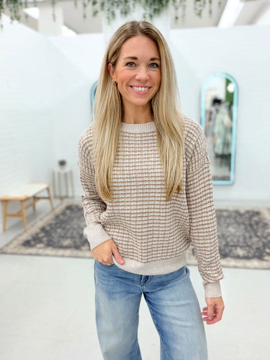 Why Wait Textured Pullover Sweater Taupe