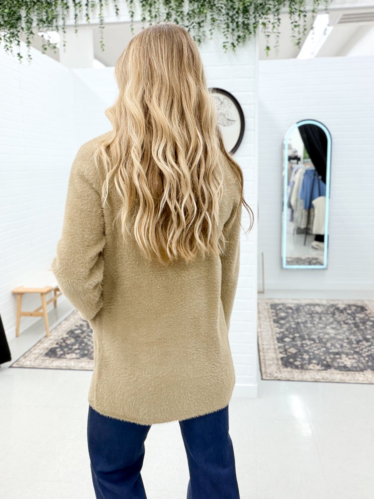 Only You Fuzzy Double Button Coatigan Taupe