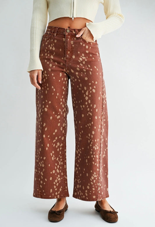 JBD Deer Print Slim Wide Leg Jeans