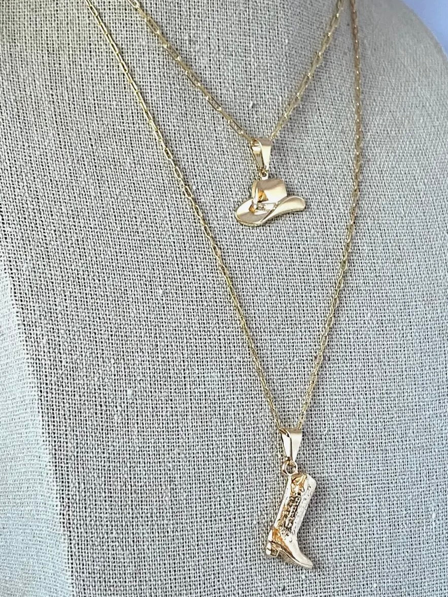 Cowgirl Hat Charm Pendant Necklace 18K Gold-Filled