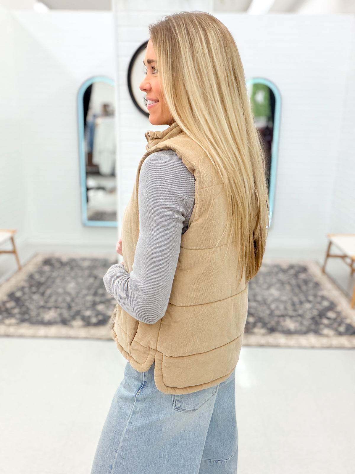 Down Time Corduroy Puffer Vest Taupe