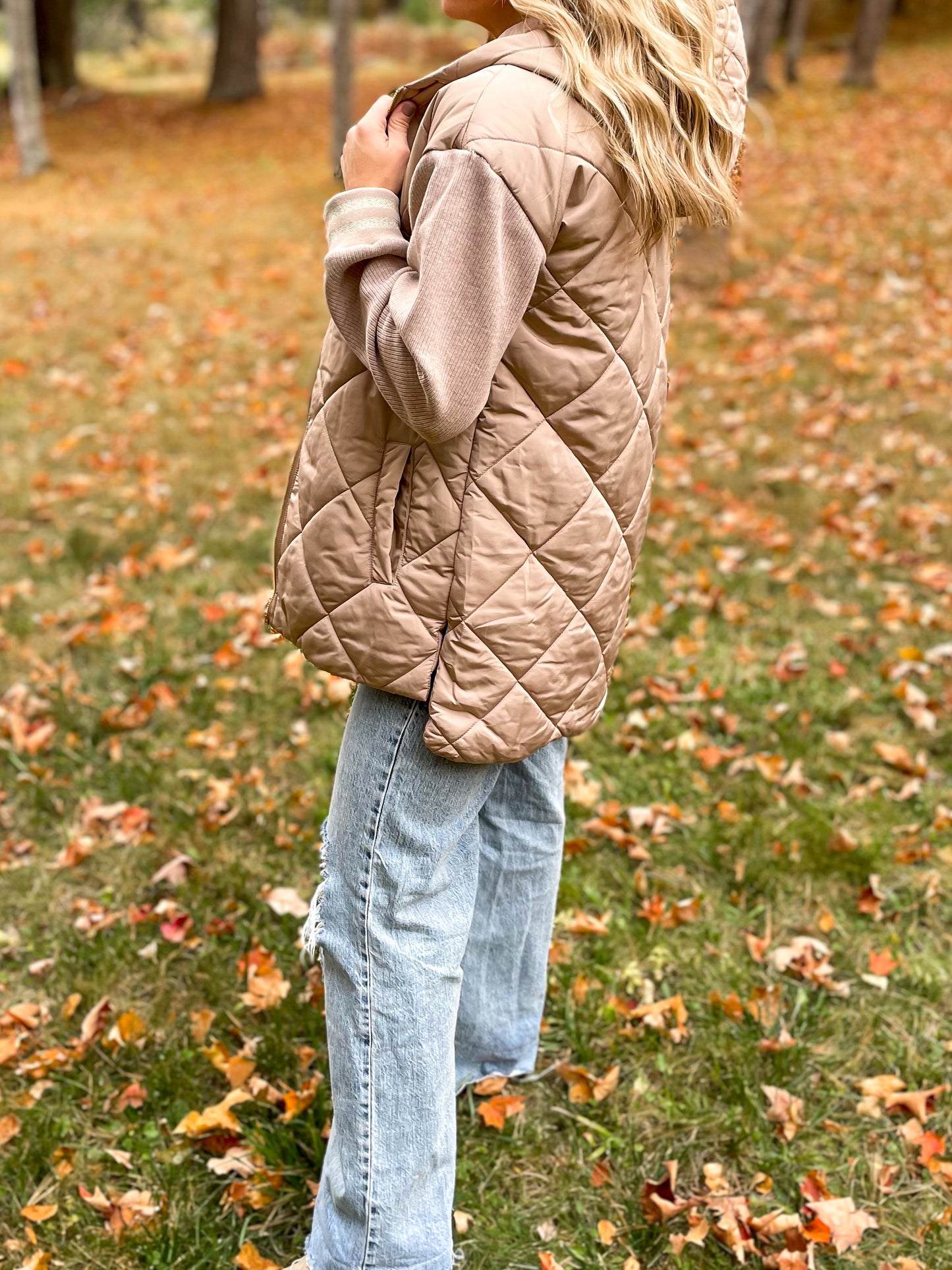 Winter Wonder Mixed Sleeve Puffer Jacket Tan