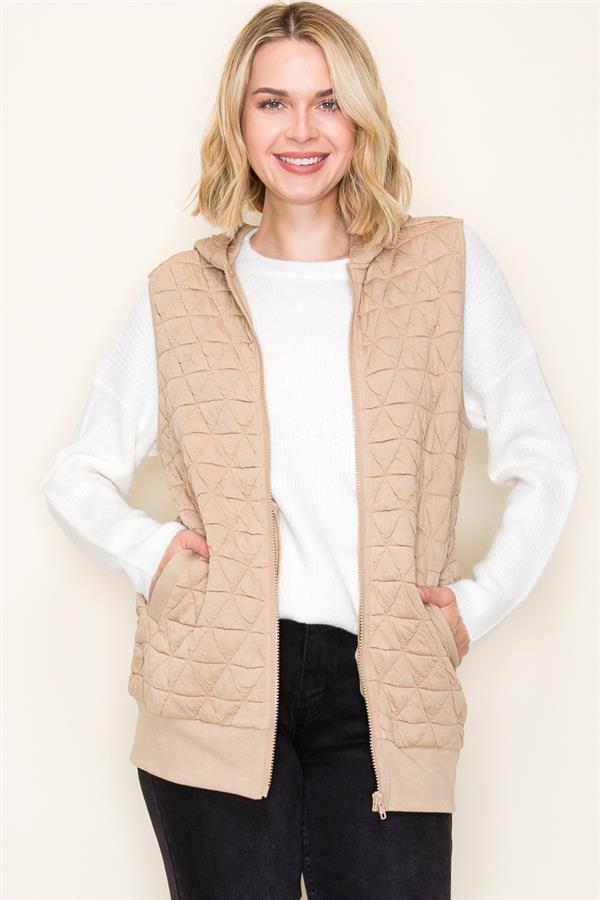 Until Tomorrow Quilted Hooded Vest Tan