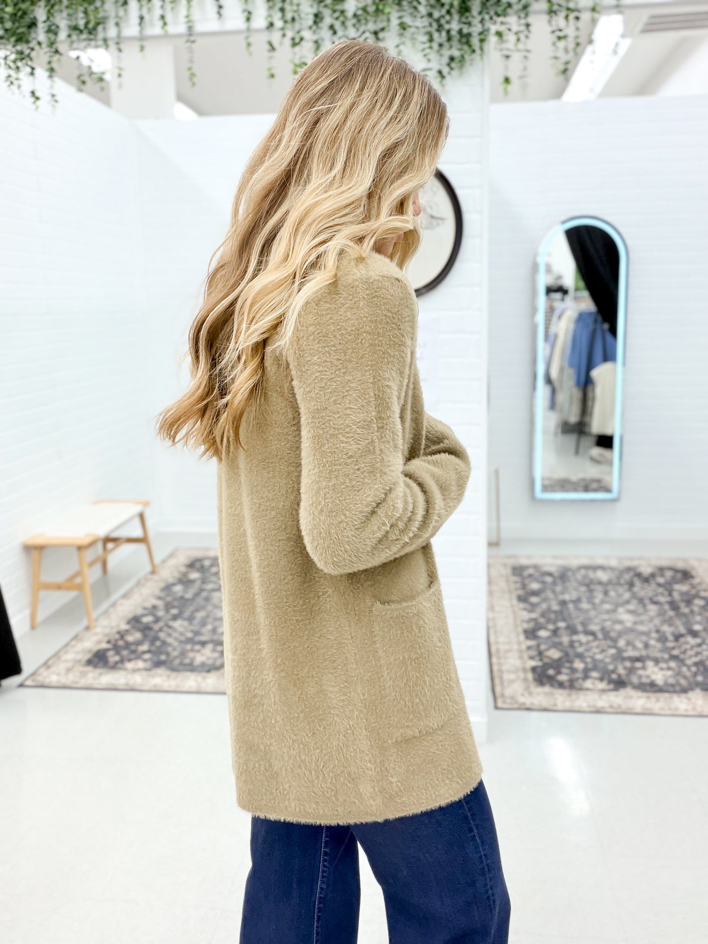 Only You Fuzzy Double Button Coatigan Taupe