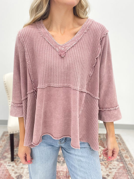 After Time Thermal Knit Mineral Wash Top Mauve