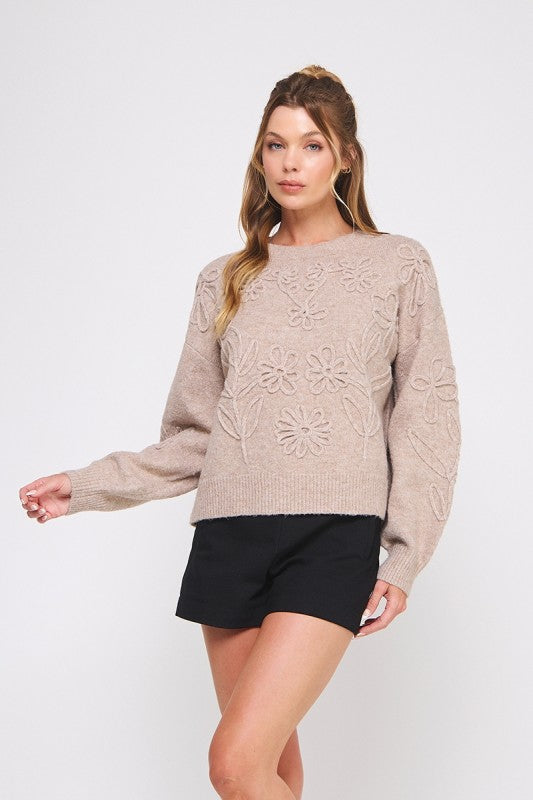 Never Apart Floral Embroidery Sweater Mocha