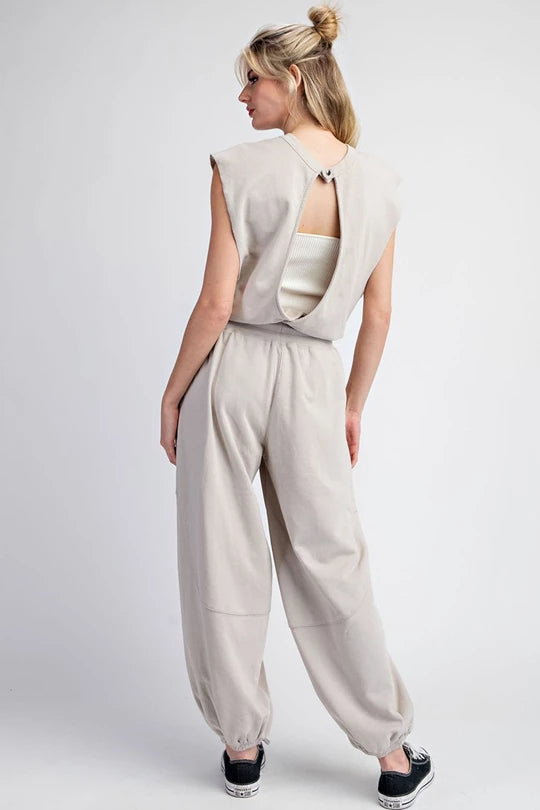 A Team Athleisure French Terry Jogger Jumpsuit Bone