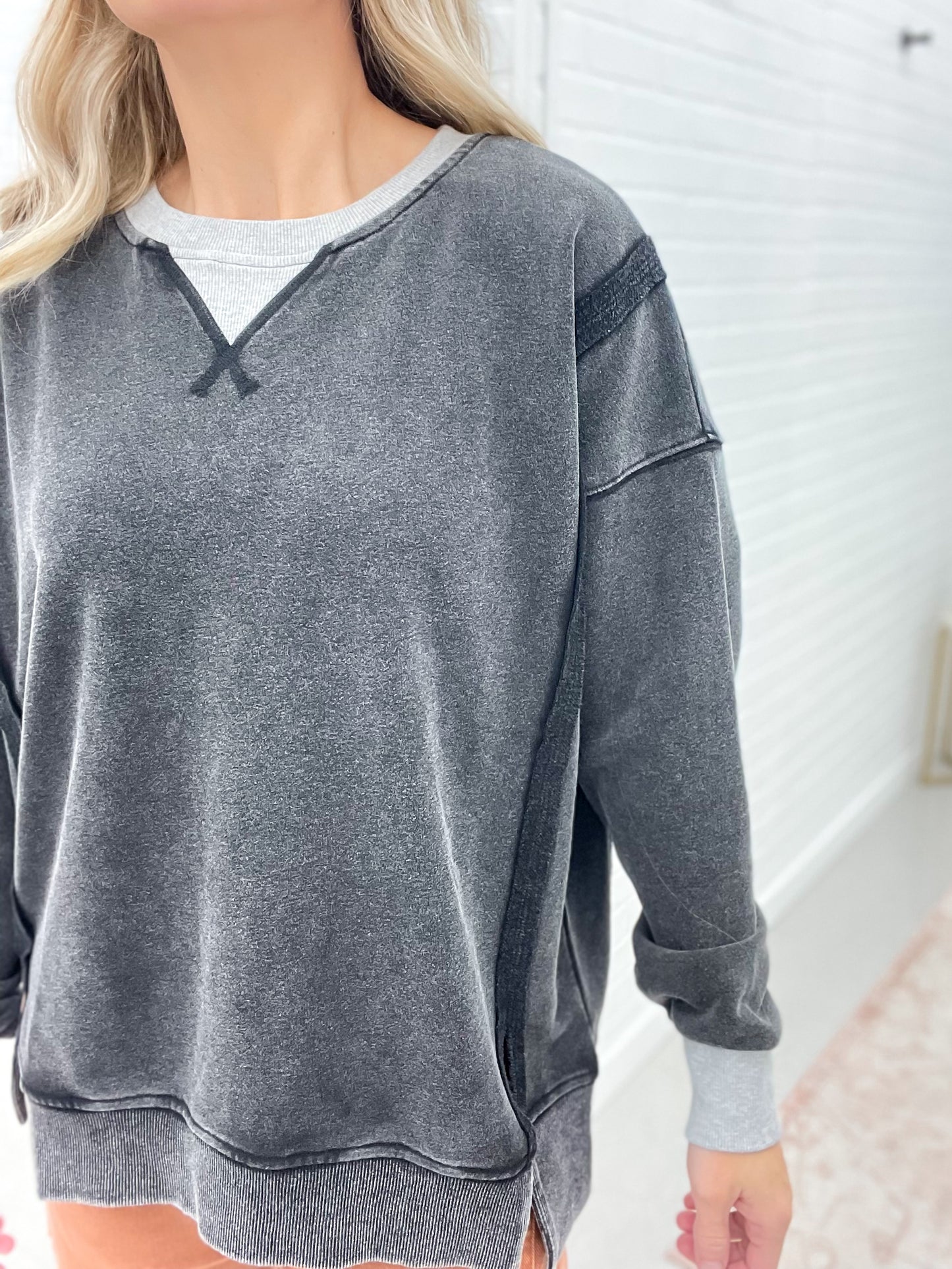 Never Better Mineral Wash Oversized Pullover Sweatshirt Black