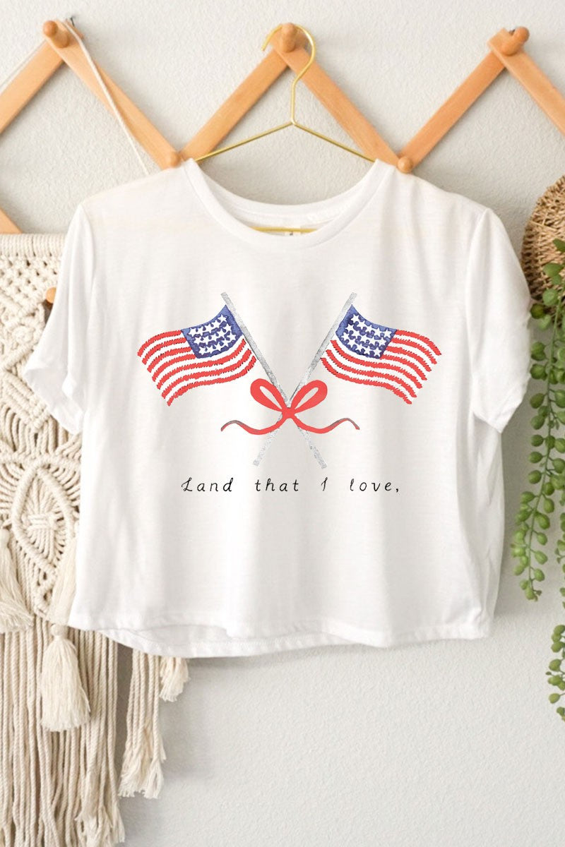 Land That I Love Crop Graphic Tee White