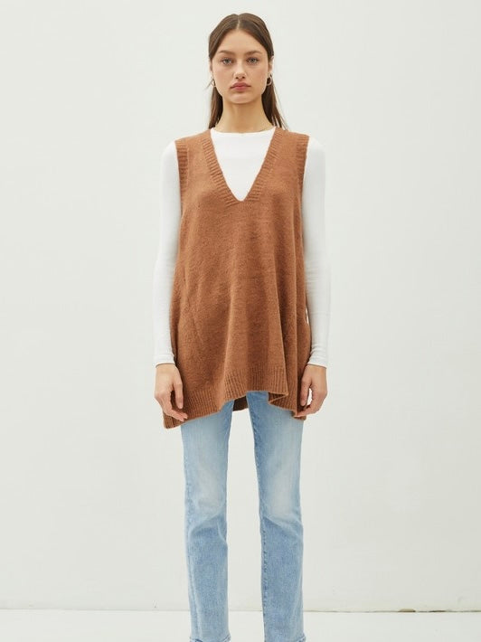 Casually Chic Oversized Long Sweater Vest Rust