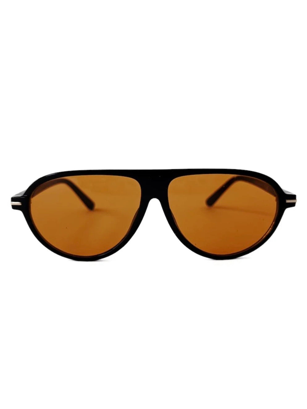 Retro Oval Flat Aviator Sunglasses Black/Amber