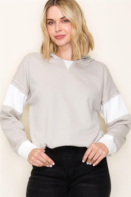 Where You Are French Terry Hooded Pullover Taupe