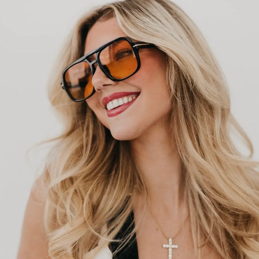 The Natalie Aviator Sunglasses Black/Amber Lens