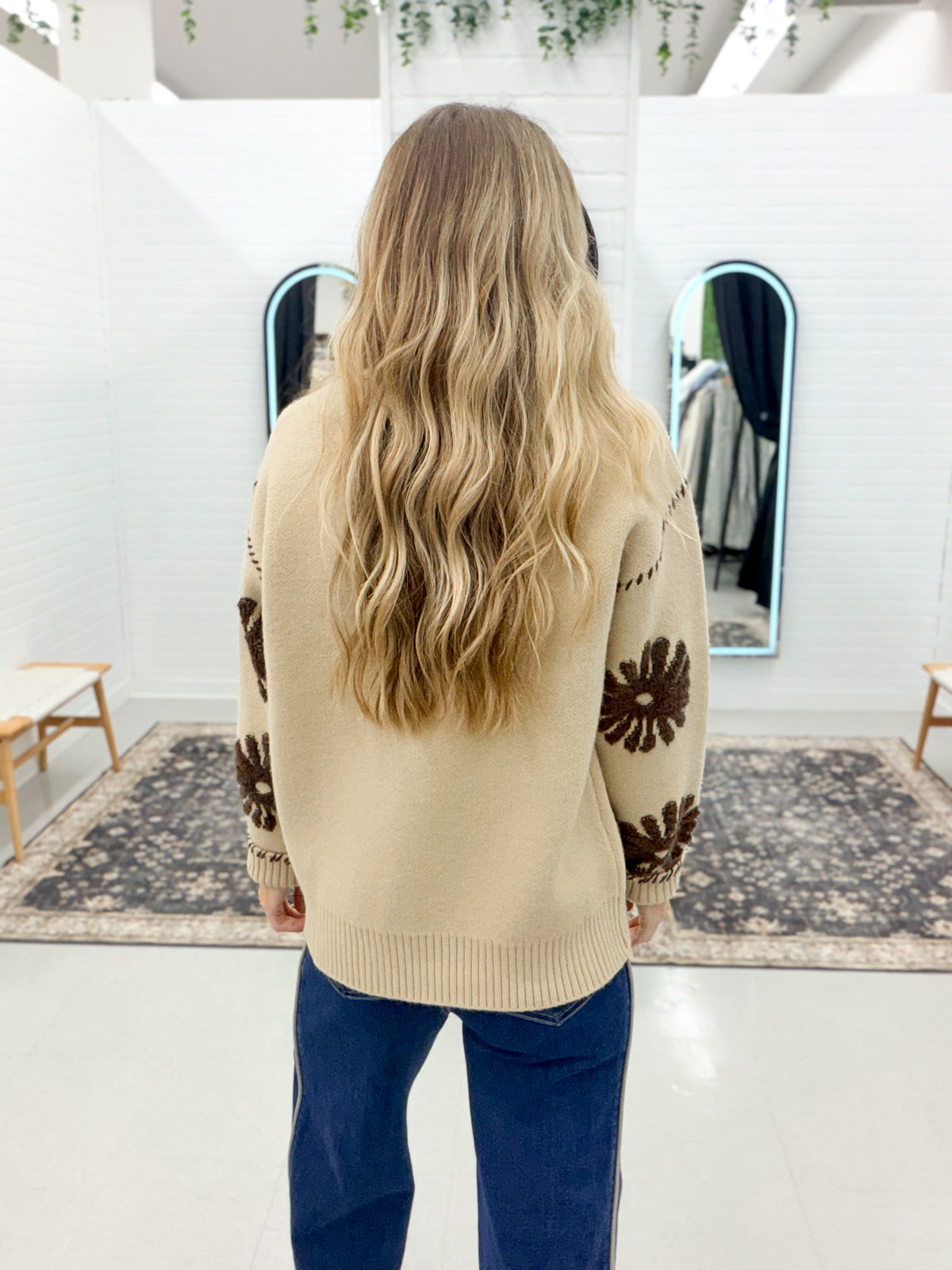 Anything Goes Contrast Flower Sweater Taupe