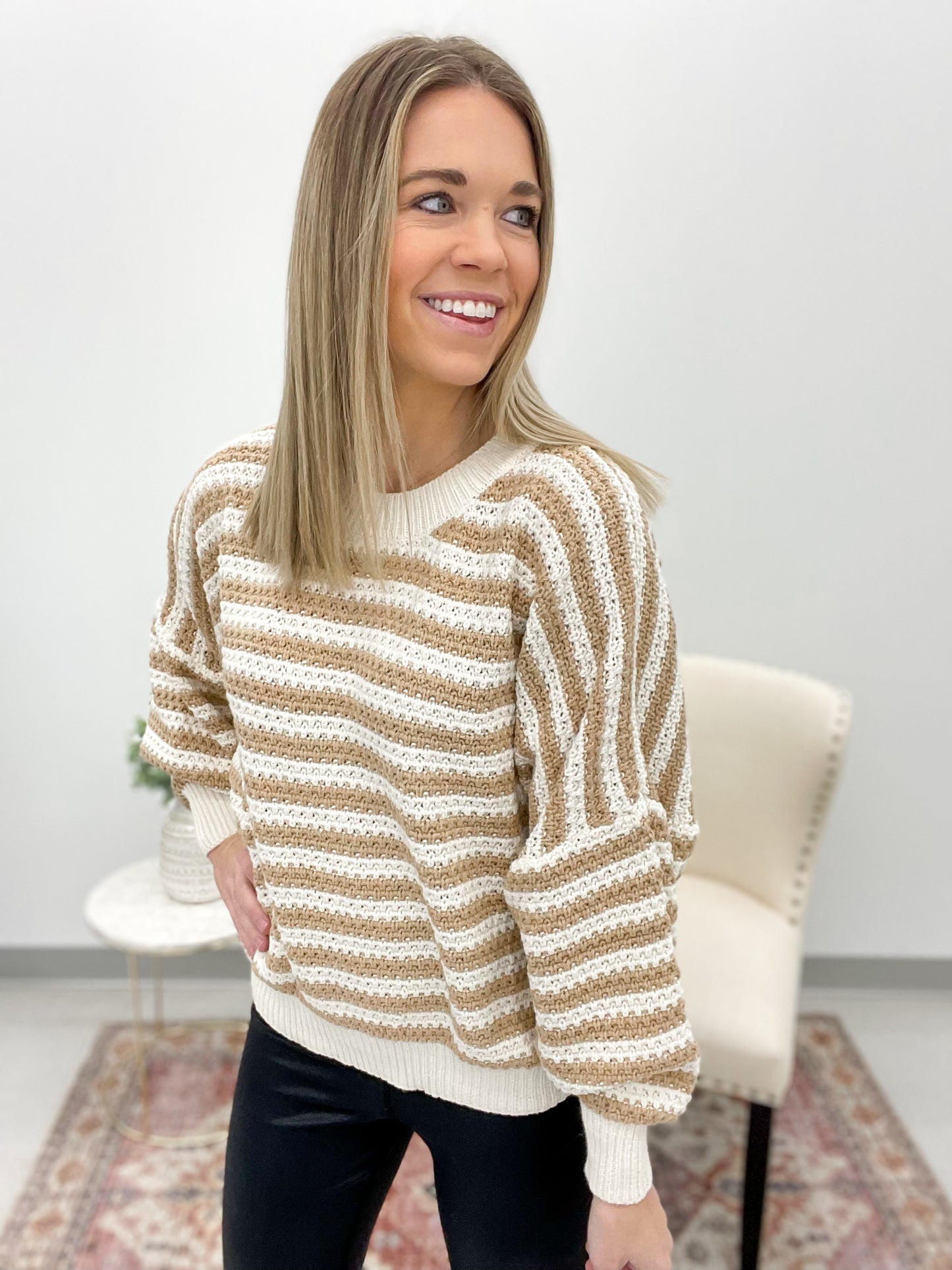 Stay Sweet Striped Crochet Top Taupe