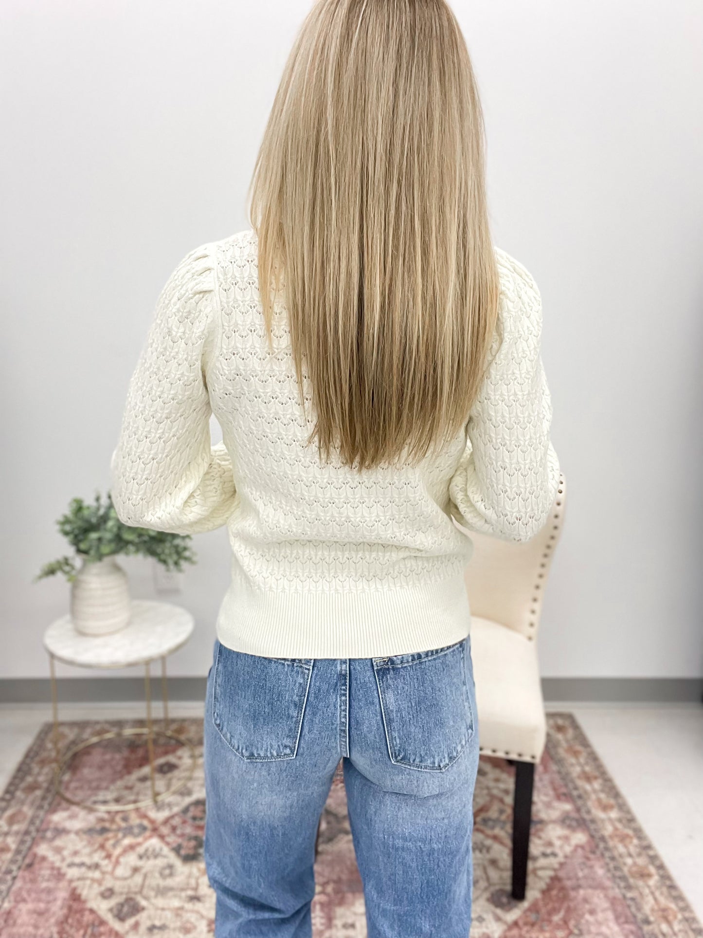 Blissfully You Scallop Edge Sweater Cream