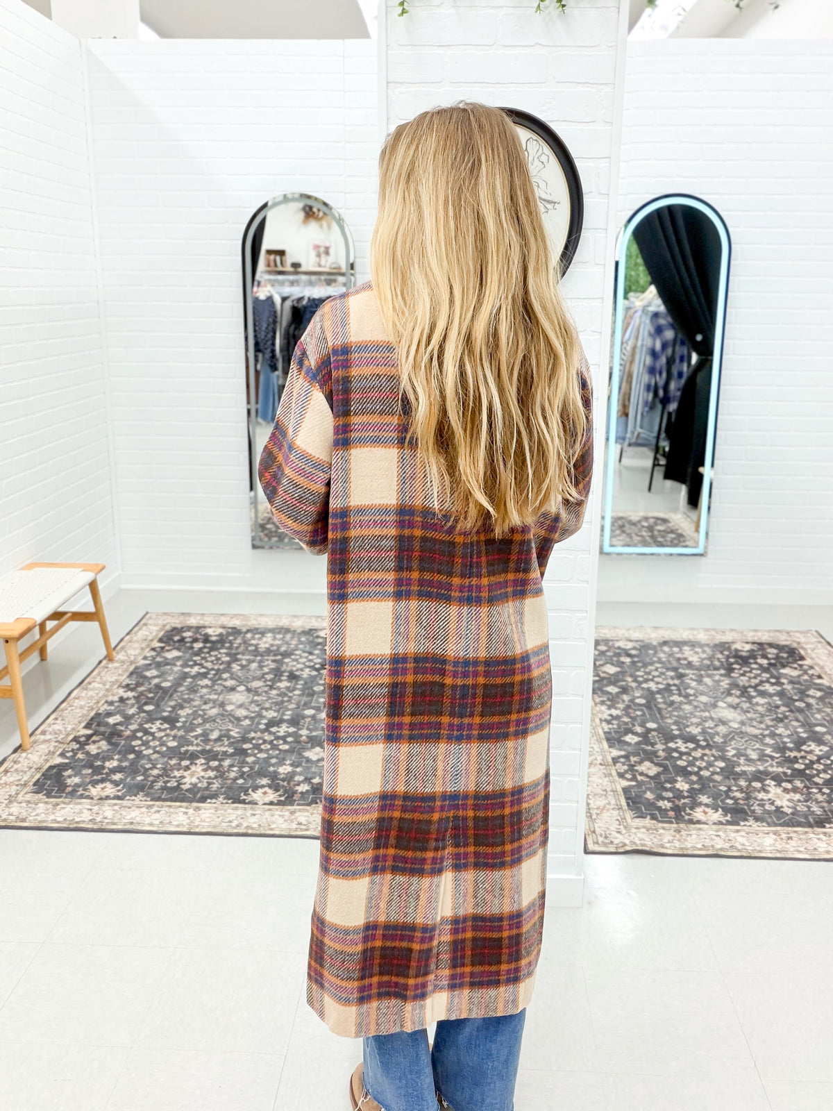 City Lights Multi Color Plaid Long Coat