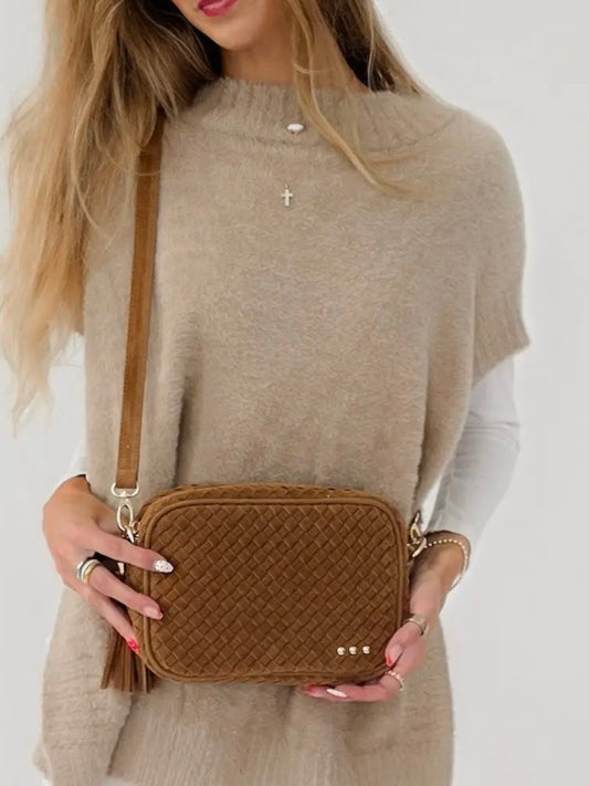The Willow Woven Suede Crossbody Bag Camel