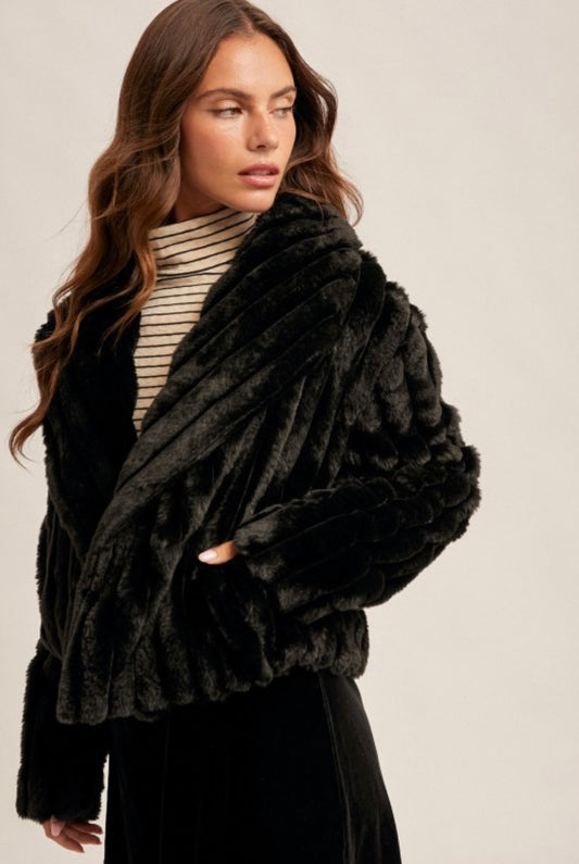 Doing Well Faux Fur Crop Jacket Black