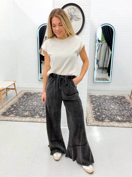 Double Down Wide Leg French Terry Pants Black