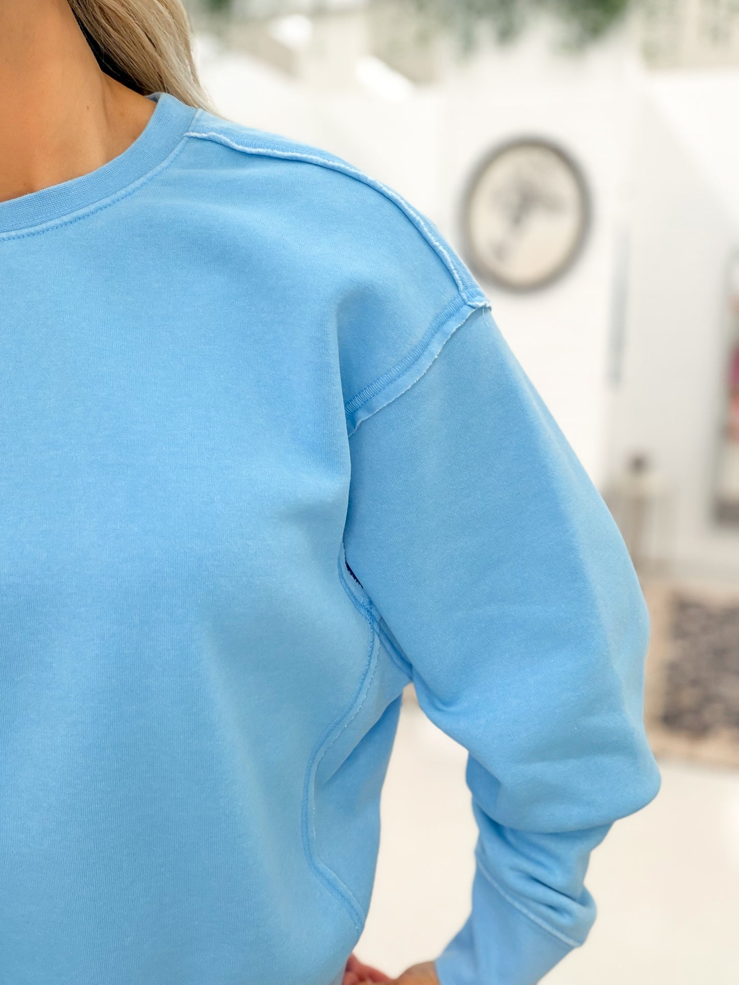 Time Tells Mineral Wash Sweatshirt And Wide Leg Pants Set Sky Blue