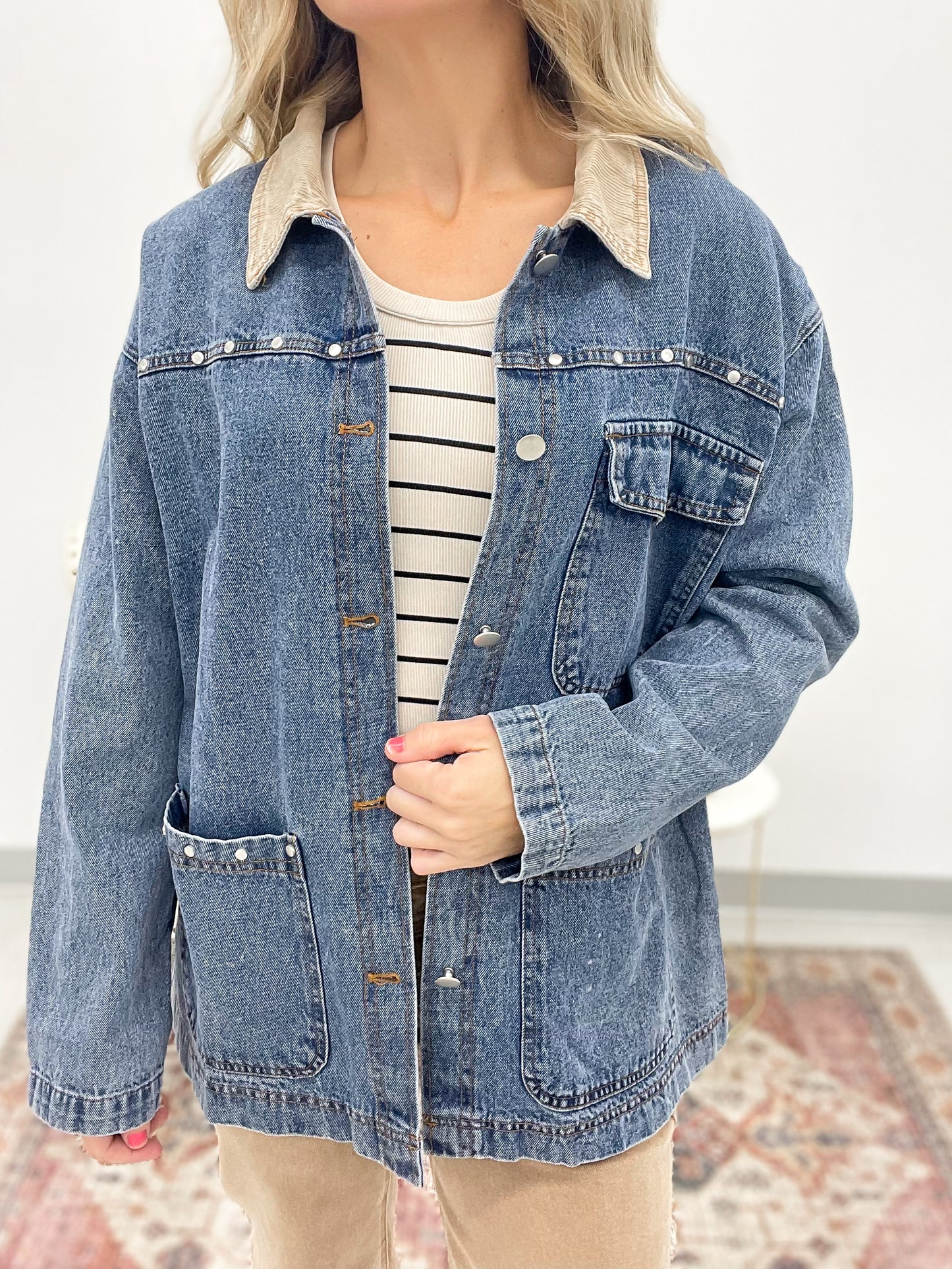 Saddle Up Stud Detail Denim Barn Jacket