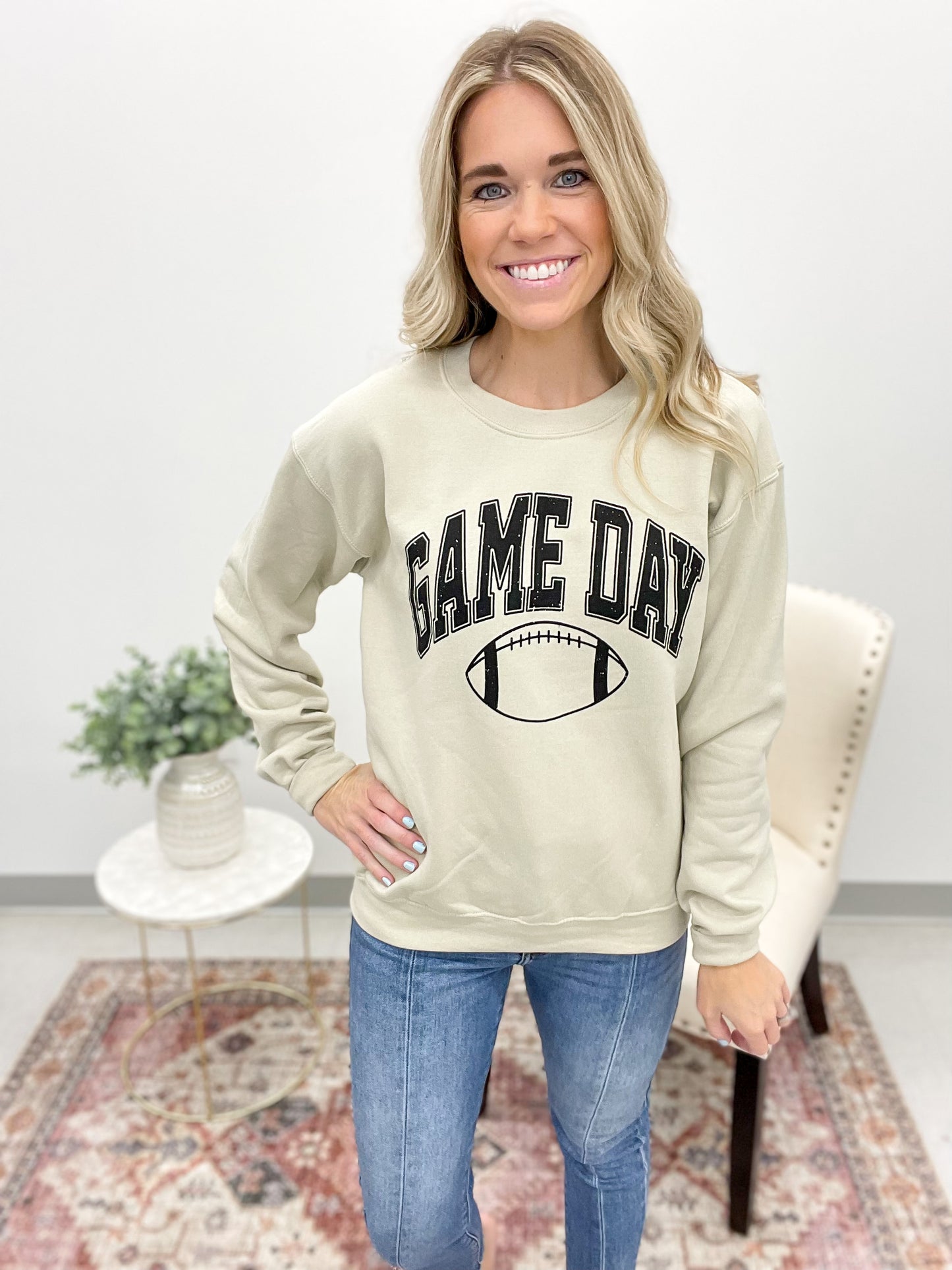Game Day Football Crewneck Sweatshirt Sand