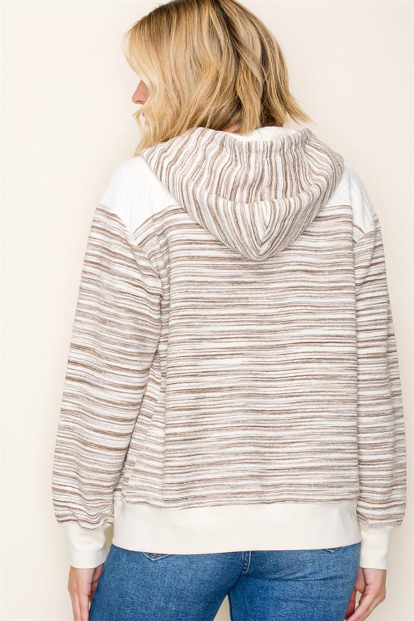 Could It Be Stripe Mix Hooded Zip Up Jacket Taupe