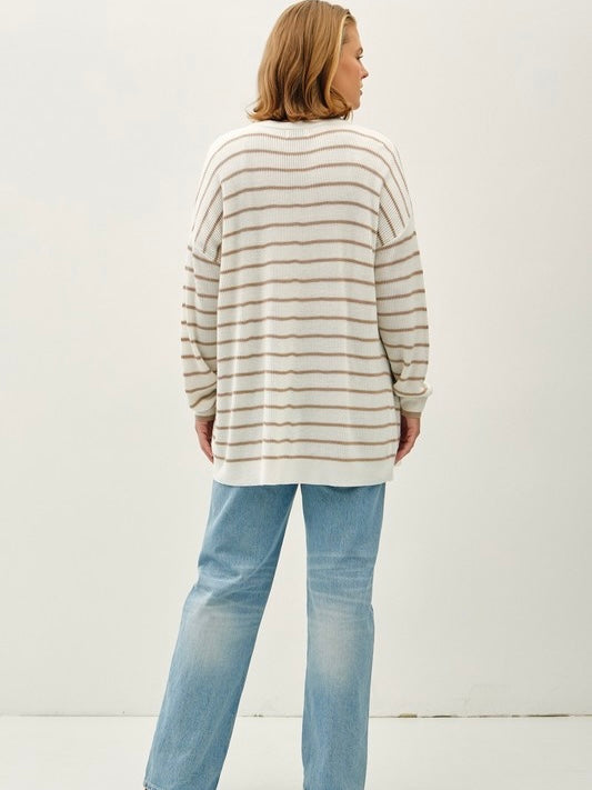 Timeless Taupe Striped Cardigan Extended