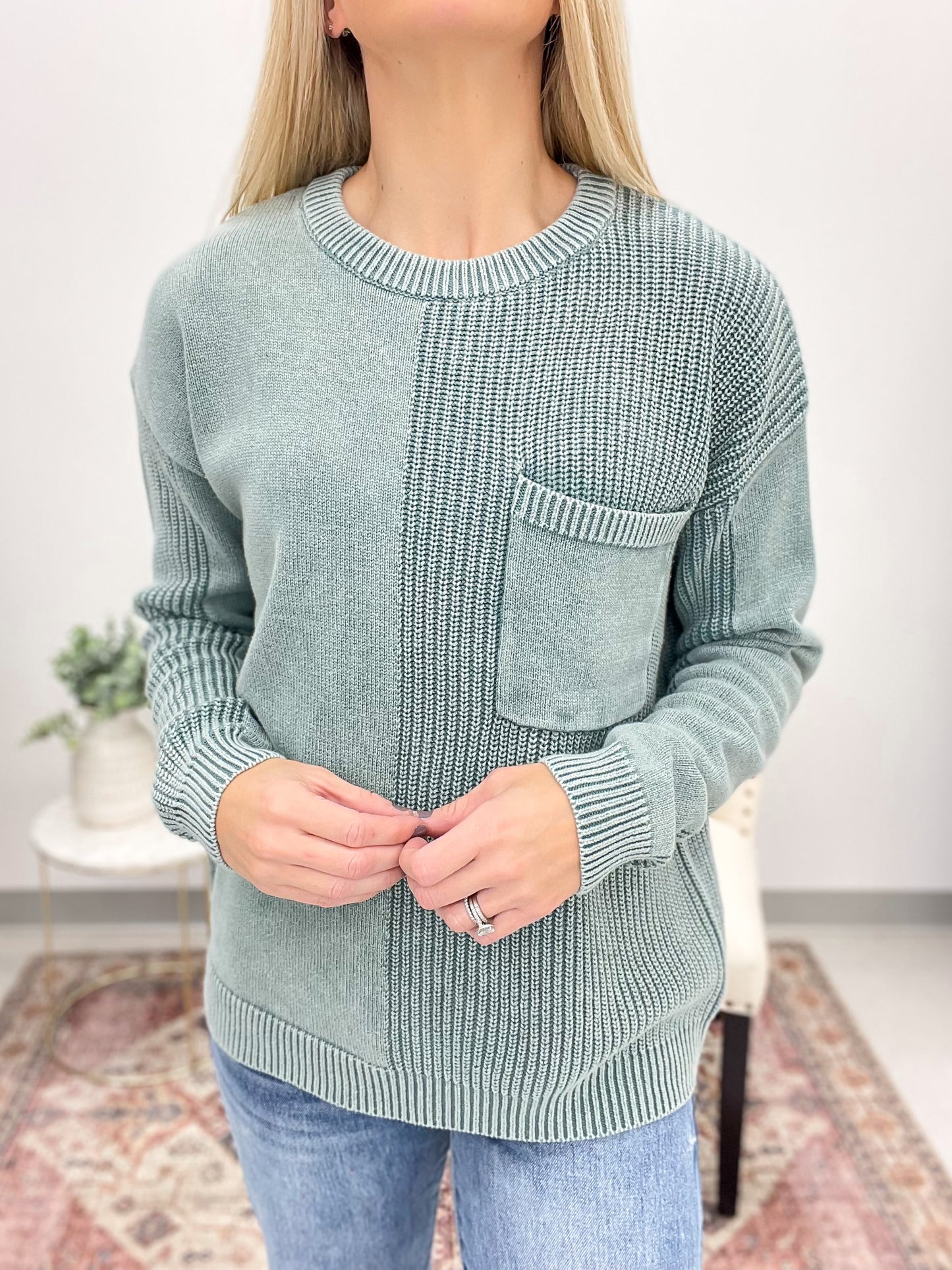 Flip Side Textured Knit Sweater Mint Blue