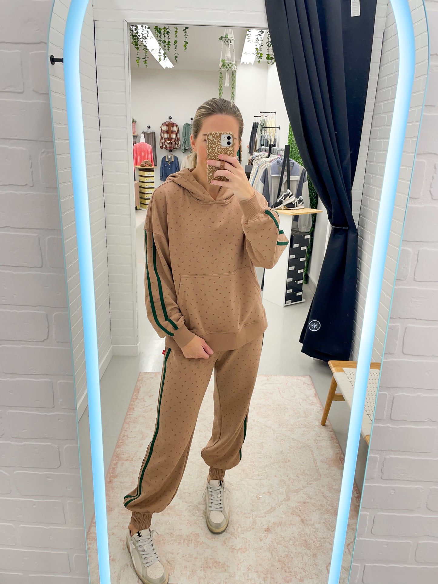 Divine Floral Print Hoodie And Jogger Set Toffee