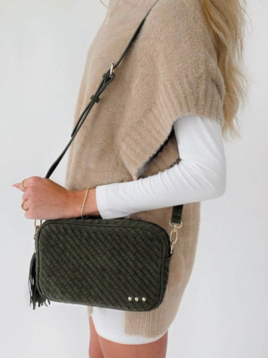 The Willow Woven Suede Crossbody Bag Olive