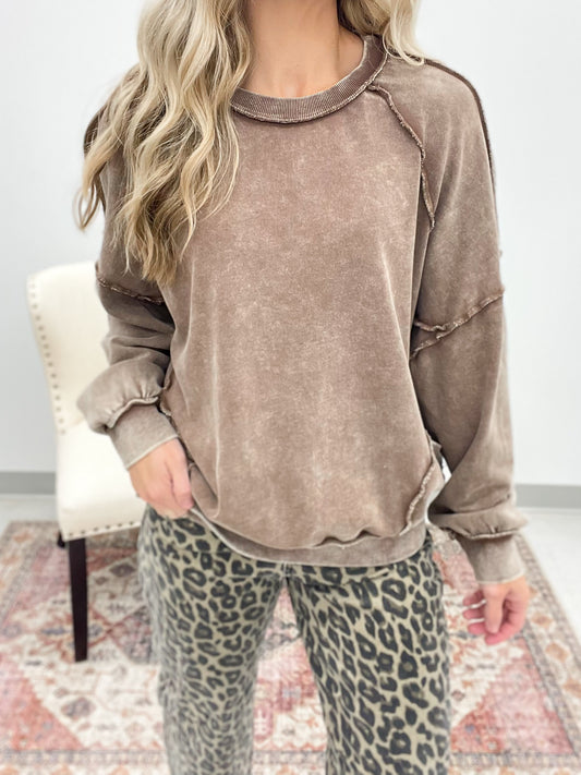 Never Distant Mineral Wash Pullover Cocoa