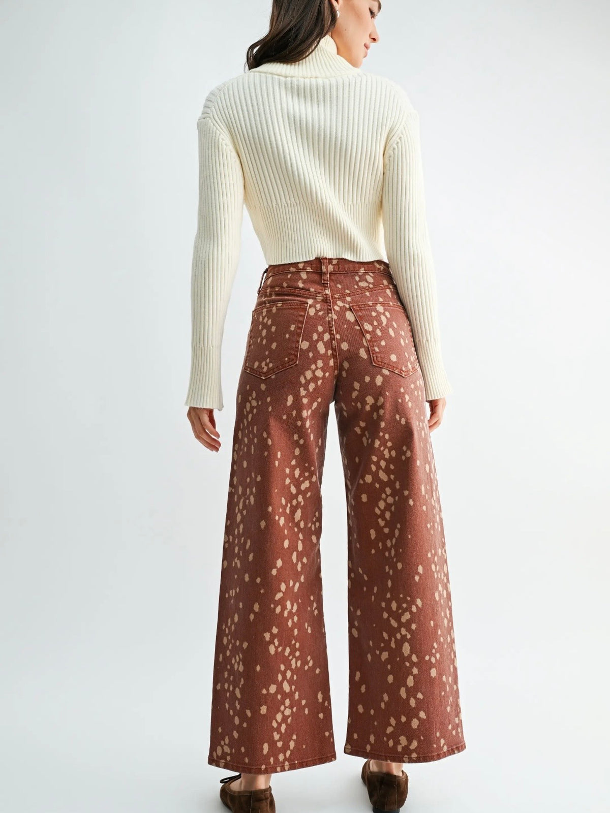 JBD Deer Print Slim Wide Leg Jeans