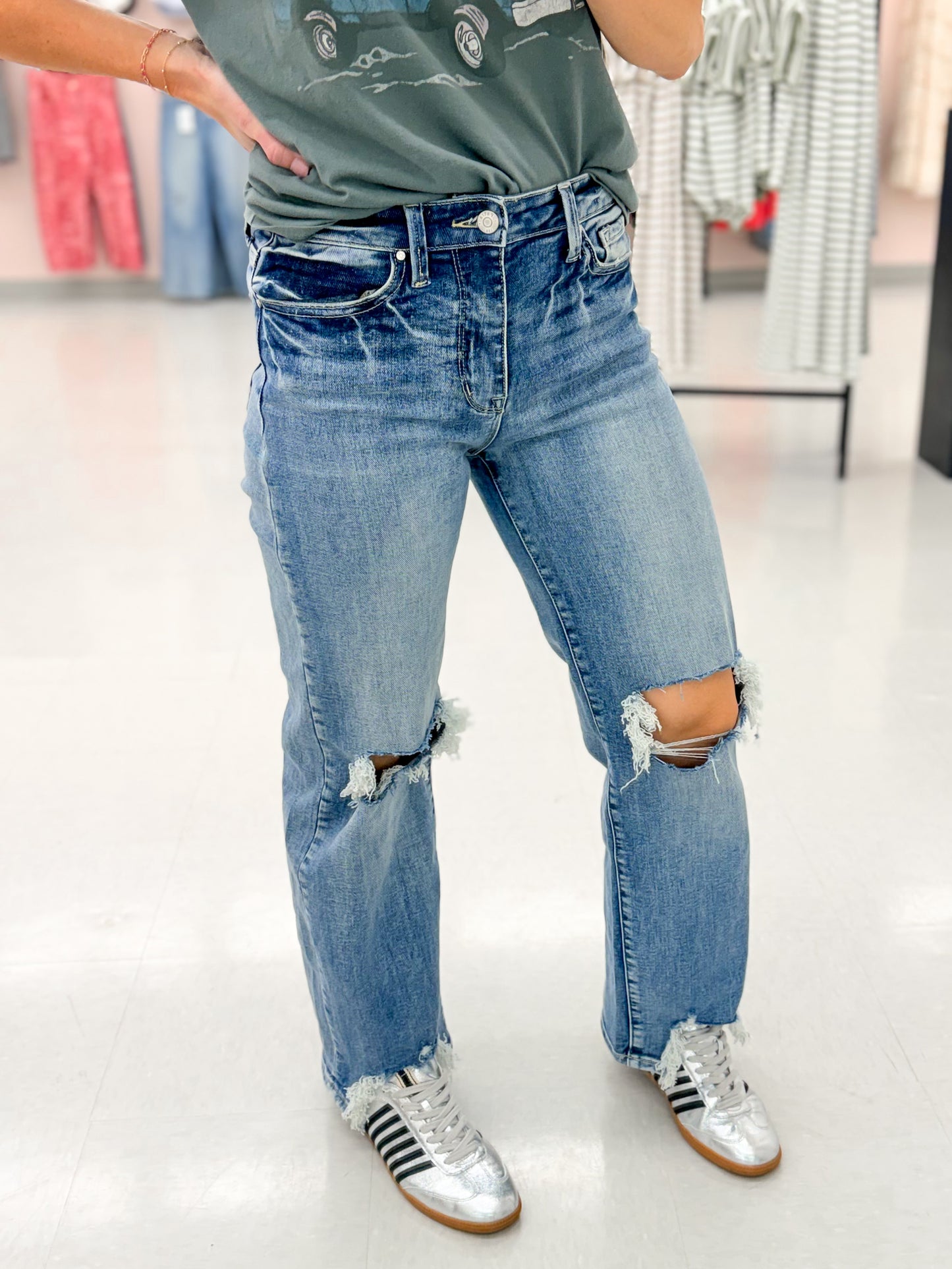 The Paige High Rise Slim Wide Leg Jeans Medium Wash