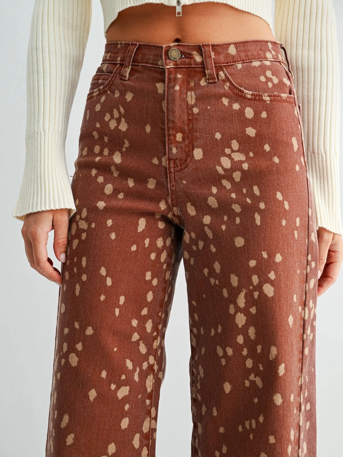 JBD Deer Print Slim Wide Leg Jeans