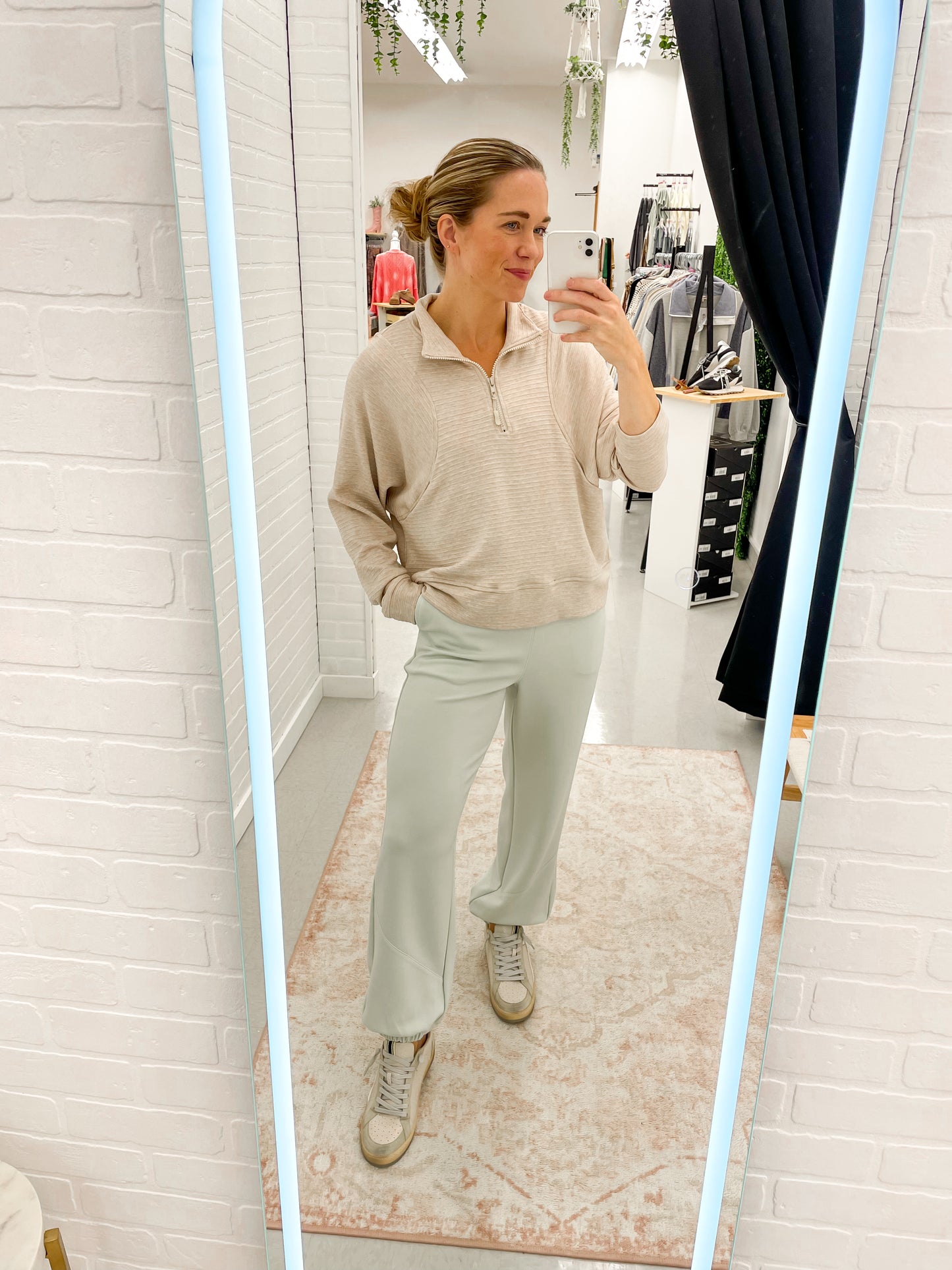 Truly You Textured Half Zip Pullover Oatmeal