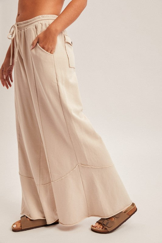 Double Down Wide Leg French Terry Pants Stone