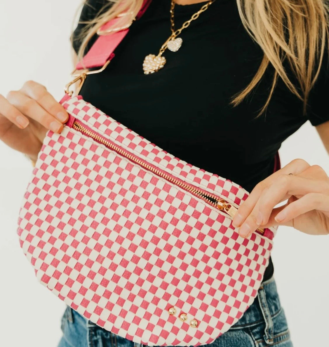 The Westlyn Woven Bum Bag Checkered Pink