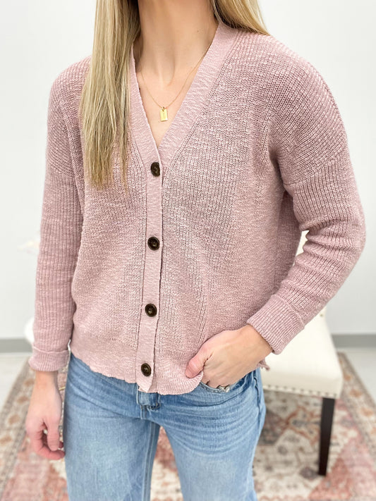 Spring Dreaming Button Down Sweater Cardigan Mauve