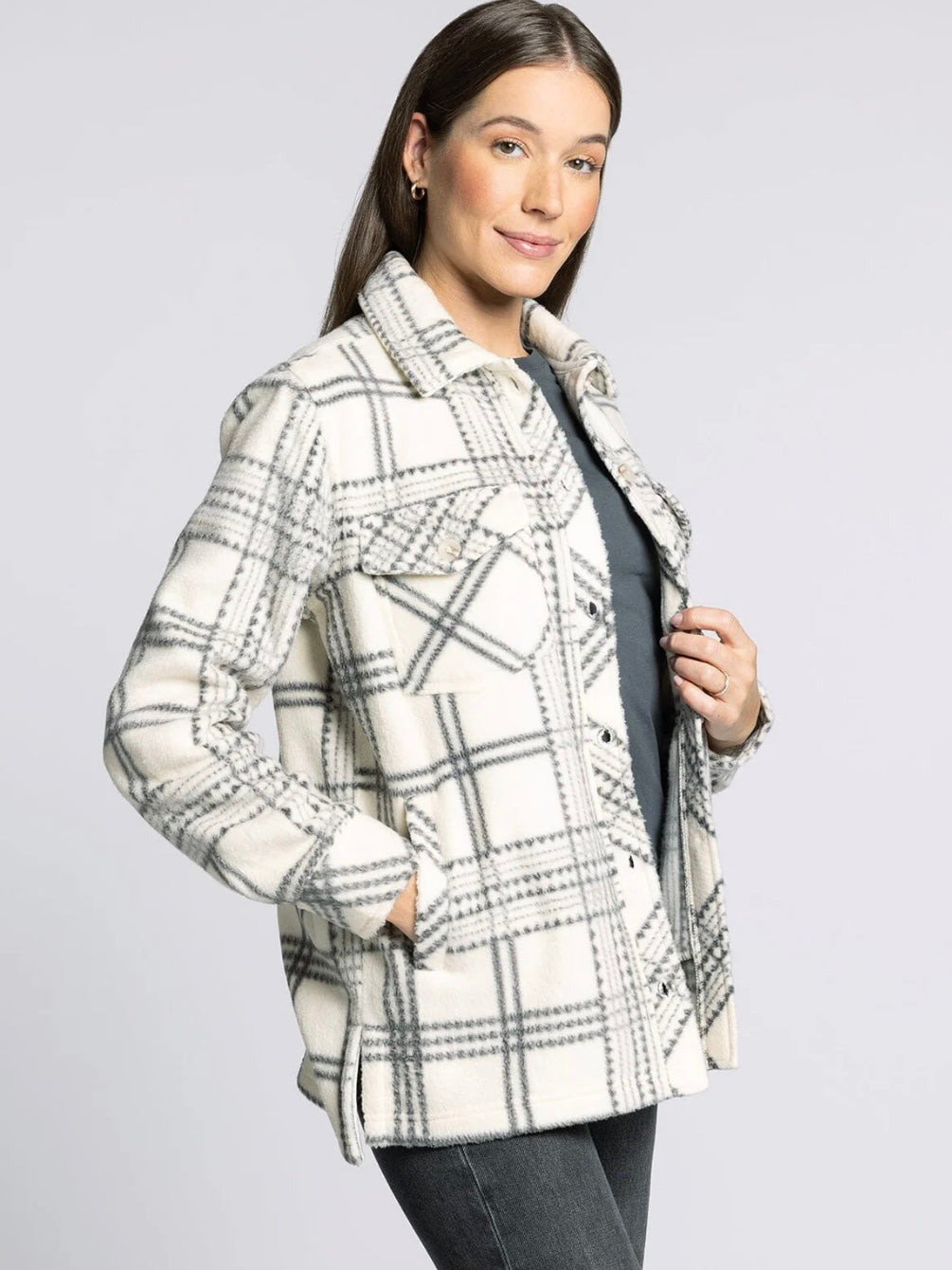 The Santa Fe Fleece Jacket Tofu Ash Plaid