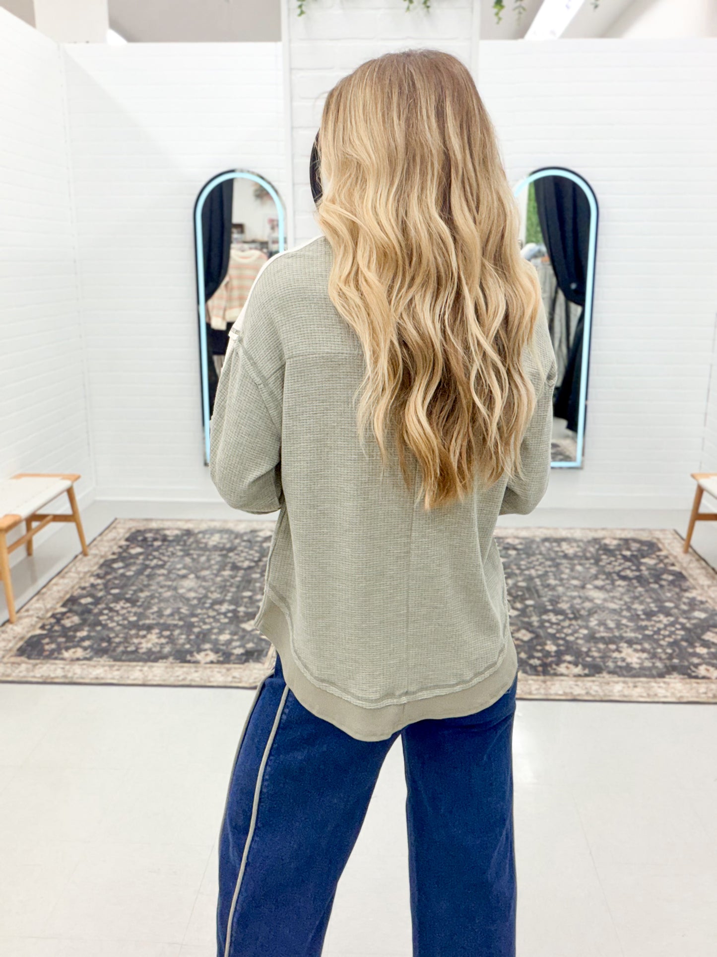 Always Enough Waffle Knit Top Light Olive
