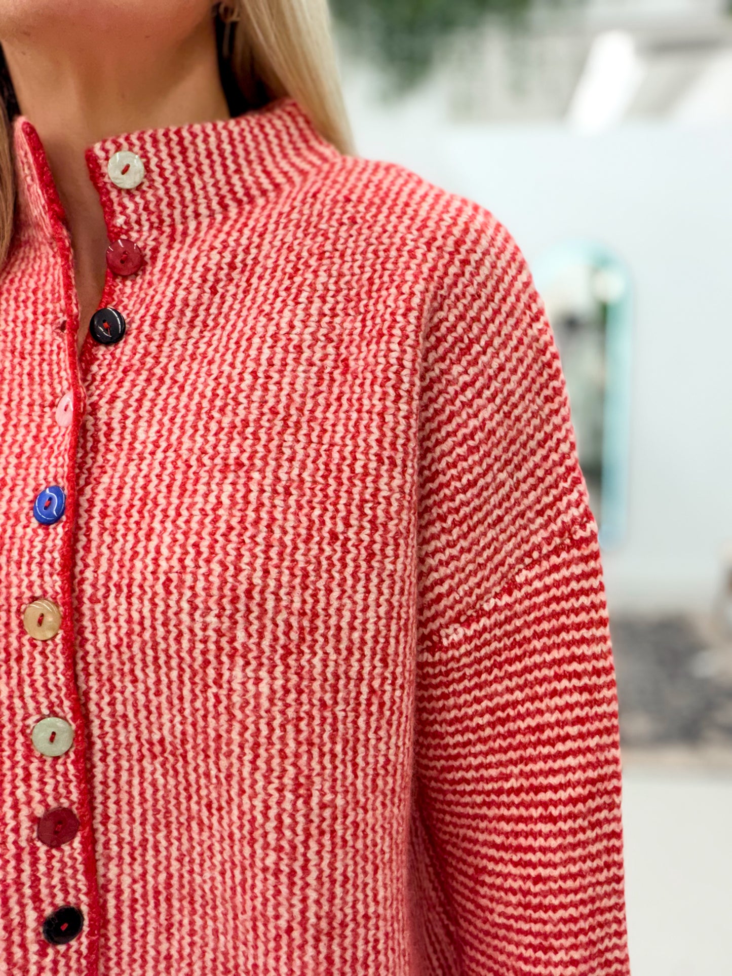 Like Her Ivory Red Button Detail Sweater