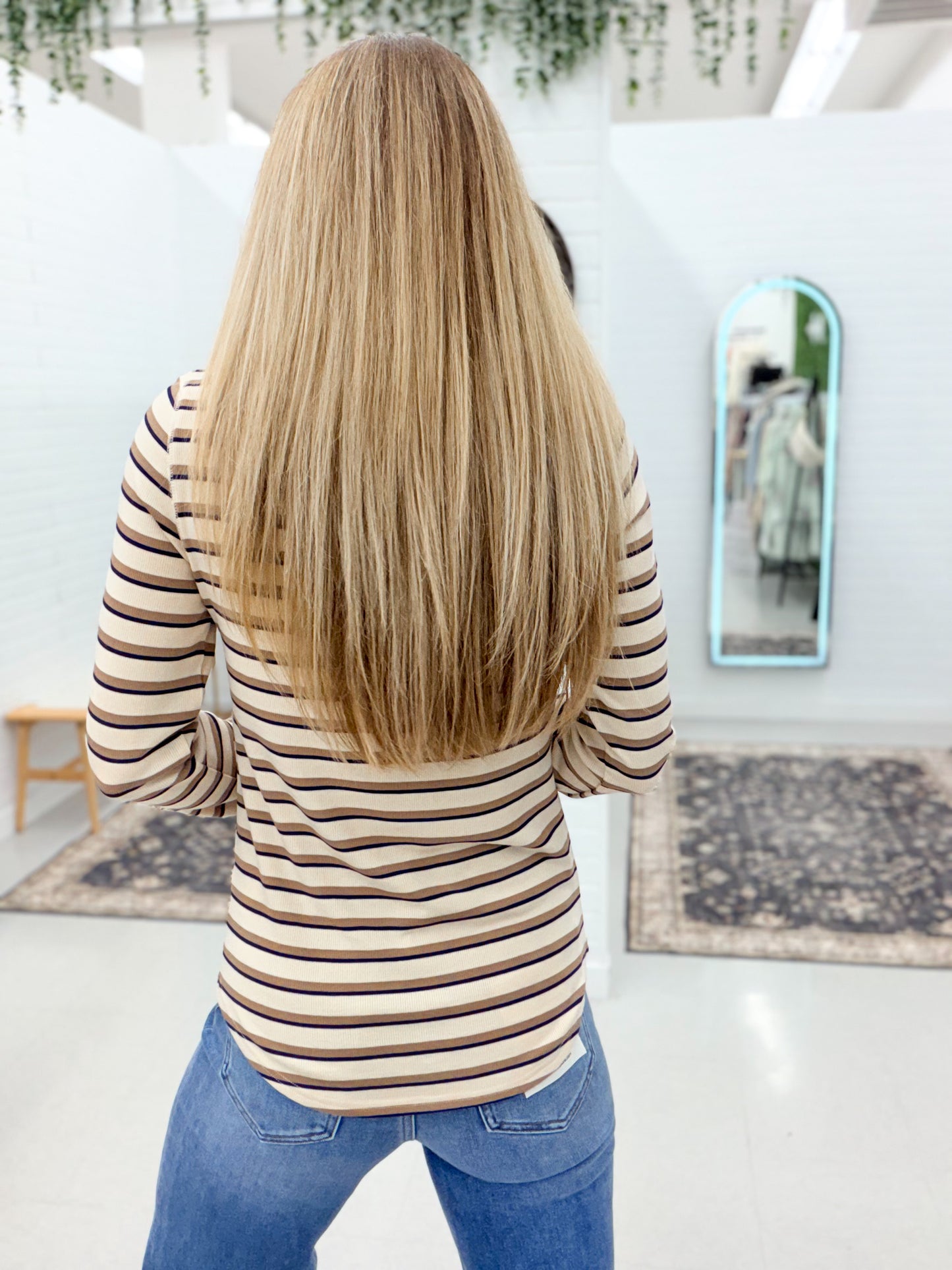 The Stacy Ribbed Top Cream Stripe