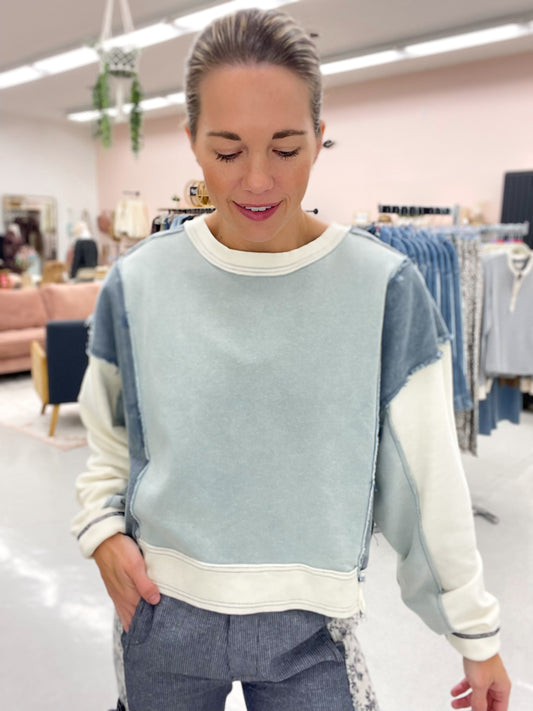 Double Time Color Block Pullover Soft Blue