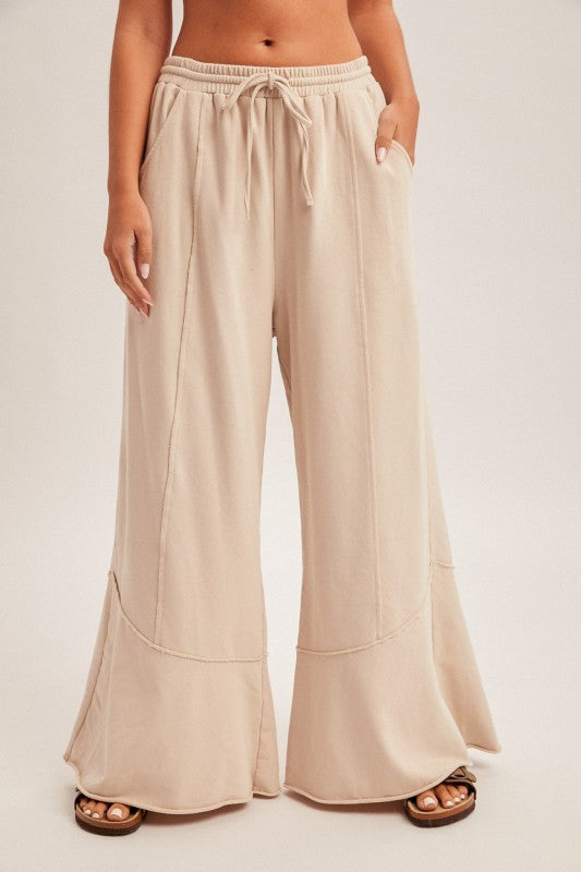 Double Down Wide Leg French Terry Pants Stone