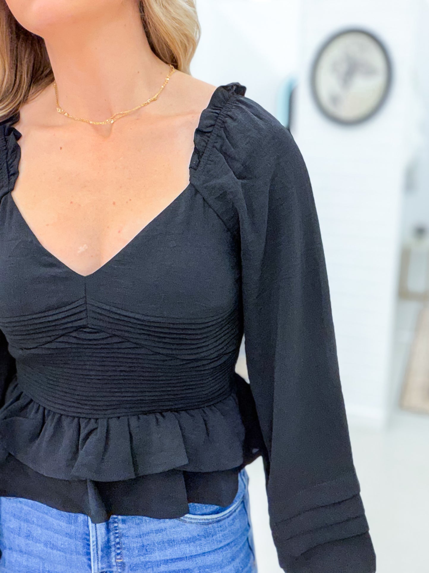 Out Here Peplum Blouse Black