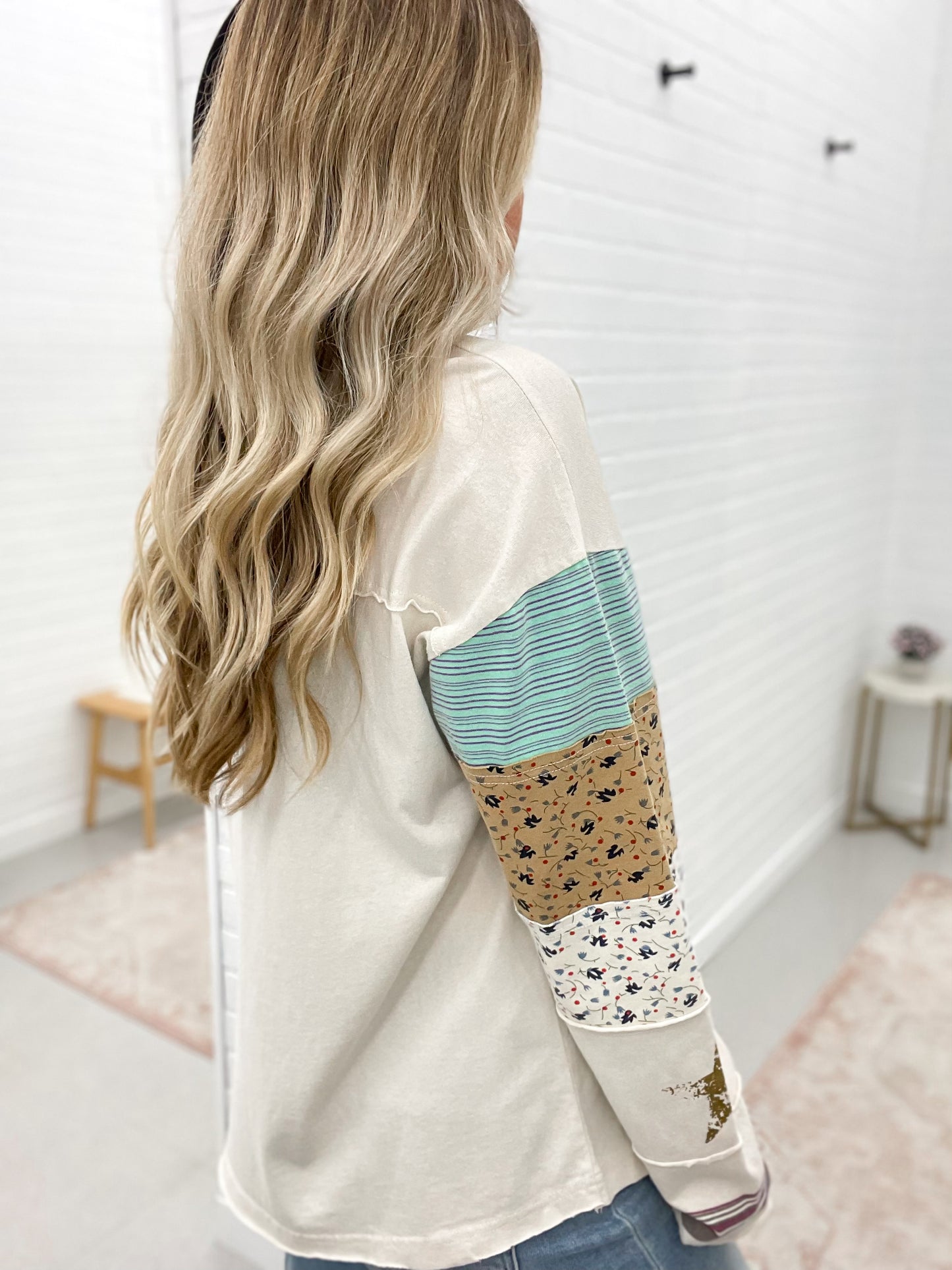 Could It Be Striped Mix Knit Long Sleeve Top Cream